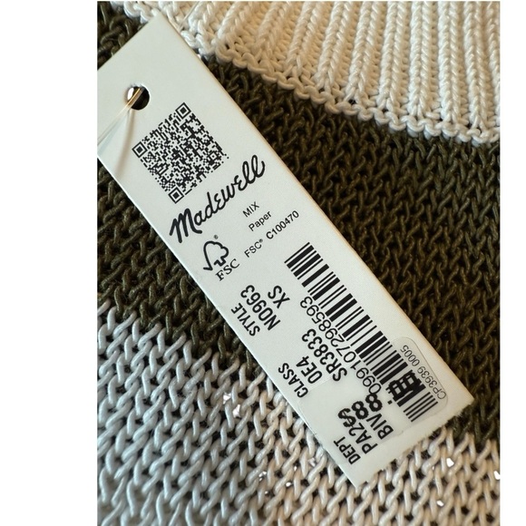 Madewell Loose Open Knit Crewneck Lightweight Sweater White Green Stripe NWT XS - Picture 7 of 12